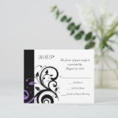 ブラックとホワイトのパープルスワールアクセント インビテーションポストカード (スタンド正面)