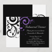 ブラックとホワイトのパープルスワールアクセント 招待状 (正面/裏面)