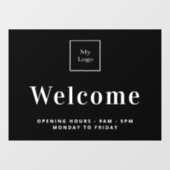 ブラックとホワイトのビジネスロゴ営業時間歓迎 ウィンドウサイン (シート)