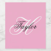 ブラックとホワイトのファンシーなモノグラム ピンク ワインラベル (シングルラベル)