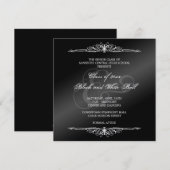 ブラックとホワイトのフォーマルなダンスボールプロムエレガントなスクエア 招待状 (正面/裏面)