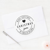 ブラックとホワイトのボールドハート メリークリスマスジャム ラウンドシール (封筒)