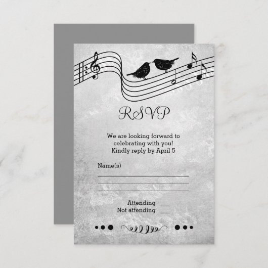 ブラックとホワイトのミュージックをテーマにした結婚式の出欠確認カード 出欠カード (正面/裏面)