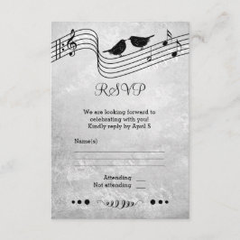 ブラックとホワイトのミュージックをテーマにした結婚式のRSVPカード 出欠カード