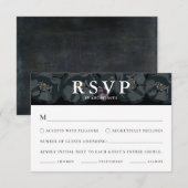 ブラックとホワイトのムーディーフローラル結婚式の出欠確認カード 招待状 (正面/裏面)