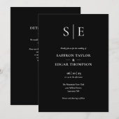 ブラックとホワイトのモノグラムQRコード ウェディング 招待状 (正面/裏面)