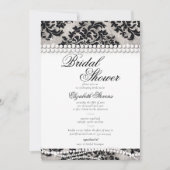 ブラックとホワイトのレースパールのダマスク ブライダルシャワー 招待状 (正面)