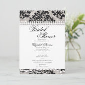 ブラックとホワイトのレースパールのダマスク ブライダルシャワー 招待状 (スタンド正面)