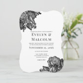 ブラックとホワイトのローズ ゴシックウェディング 招待状 (スタンド正面)