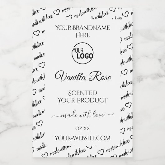 ブラックとホワイトのワードクラウド製品ラベル - ロゴ付き フードラベル (シングルラベル)