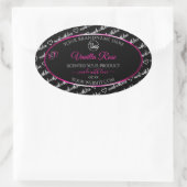 ブラックとホワイトのワードクラウド ピンクの製品ラベル ロゴ 楕円形シール (バッグ)