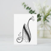 ブラックとホワイトのヴィンテージ モノグラム N ポストカード (スタンド正面)