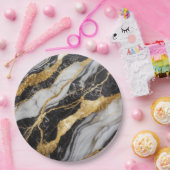 ブラックとホワイトの大理石パターンにゴールド ペーパープレート