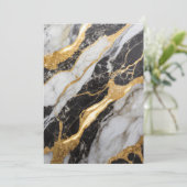 ブラックとホワイトの大理石パターンにゴールド 招待状 (スタンド正面)