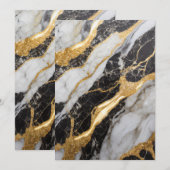 ブラックとホワイトの大理石パターンにゴールド 招待状 (正面/裏面)