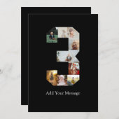 ブラックとホワイトの数字3写真コラージュ 案内状 (正面/裏面)