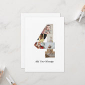 ブラックとホワイトの数字4の写真コラージュ カード (正面/裏面インサイチュ)