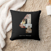 ブラックとホワイトの数字4の写真コラージュ クッション (ブランケット)