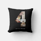 ブラックとホワイトの数字4の写真コラージュ クッション (正面)