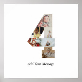 ブラックとホワイトの数字4写真コラージュ ポスター