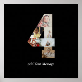 ブラックとホワイトの数字4写真コラージュ ポスター