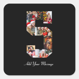 ブラックとホワイトの数字5写真コラージュ スクエアシール