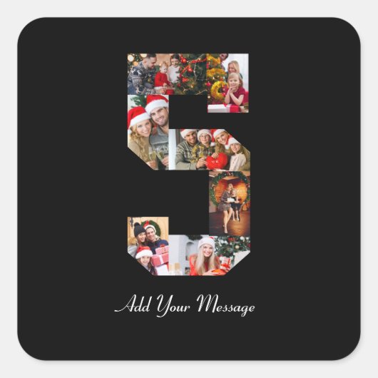 ブラックとホワイトの数字5写真コラージュ スクエアシール (正面)