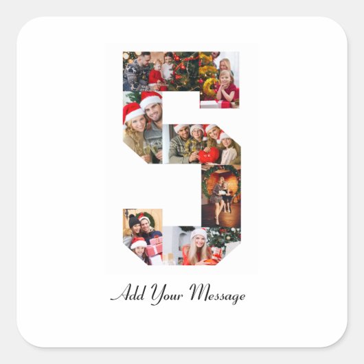 ブラックとホワイトの数字5写真コラージュ スクエアシール (正面)