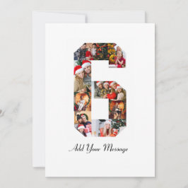 ブラックとホワイトの数字6写真コラージュ サンキューカード