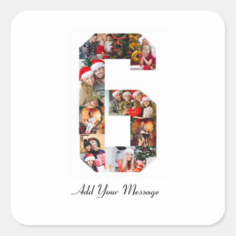 ブラックとホワイトの数字6写真コラージュ スクエアシール