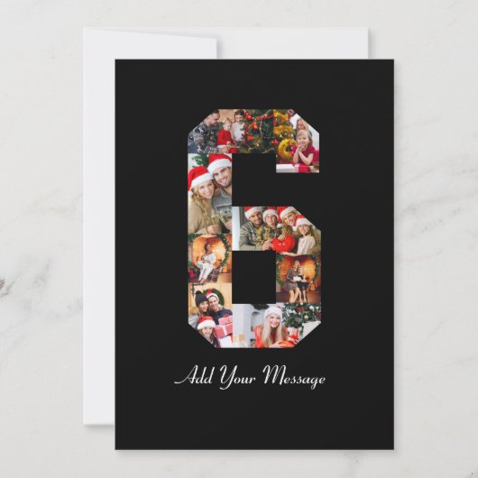 ブラックとホワイトの数字6写真コラージュ 案内状 (正面)