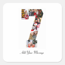 ブラックとホワイトの数字7の写真コラージュ スクエアシール