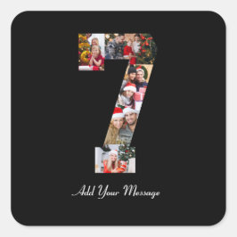ブラックとホワイトの数字7写真コラージュ スクエアシール