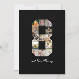 ブラックとホワイトの数字8写真コラージュ サンキューカード