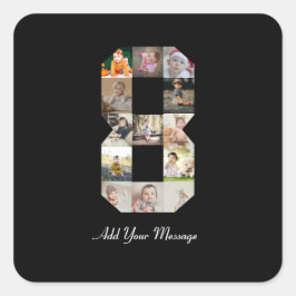 ブラックとホワイトの数字8写真コラージュ スクエアシール