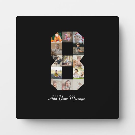 ブラックとホワイトの数字8写真コラージュ フォトプラーク (正面)