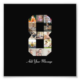 ブラックとホワイトの数字8写真コラージュ フォトプリント