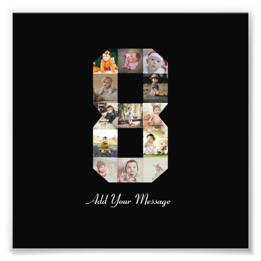 ブラックとホワイトの数字8写真コラージュ フォトプリント            (正面)