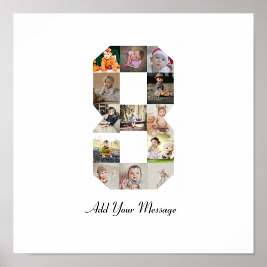 ブラックとホワイトの数字8写真コラージュ ポスター (正面)