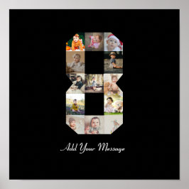 ブラックとホワイトの数字8写真コラージュ ポスター