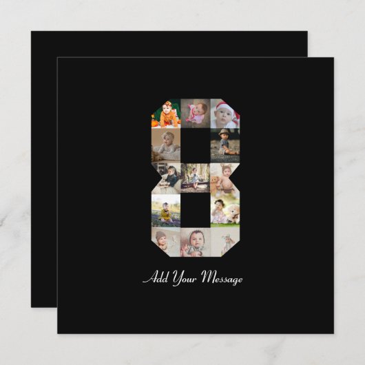 ブラックとホワイトの数字8写真コラージュ 案内状 (正面/裏面)