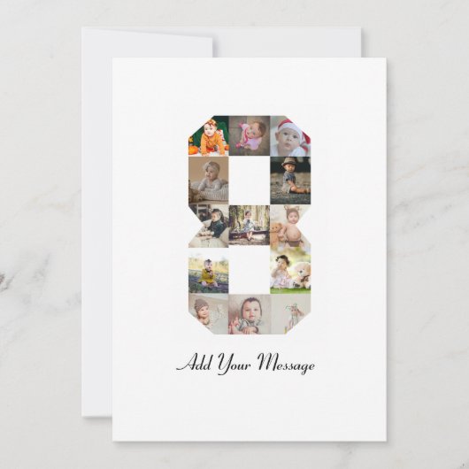 ブラックとホワイトの数字8写真コラージュ 案内状 (正面)