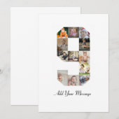 ブラックとホワイトの数字9写真コラージュ サンキューカード (正面/裏面)