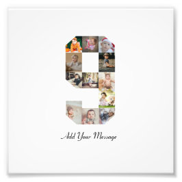 ブラックとホワイトの数字9写真コラージュ フォトプリント           