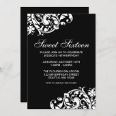 ブラックとホワイトの渦巻きが華やかなスイート16の誕生日 招待状 (正面/裏面)