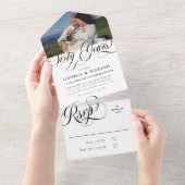 ブラックとホワイトの渦巻き写真 60周年結婚記念日 オールインワン招待状 (貼ってはがせる)