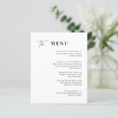 ブラックとホワイトの結婚式ディナーメニューカード (スタンド正面)