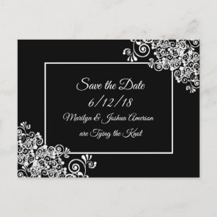 ブラックとホワイトの結婚式 Save the Date ポストカード