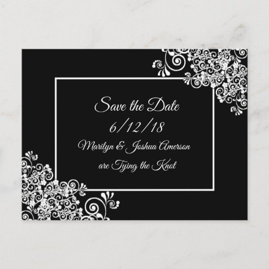 ブラックとホワイトの結婚式 Save the Date ポストカード (正面)