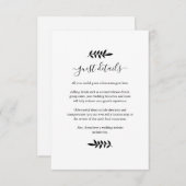 ブラックとホワイトの花のガーランド ウェディング詳細 エンクロージャーカード (正面/裏面)